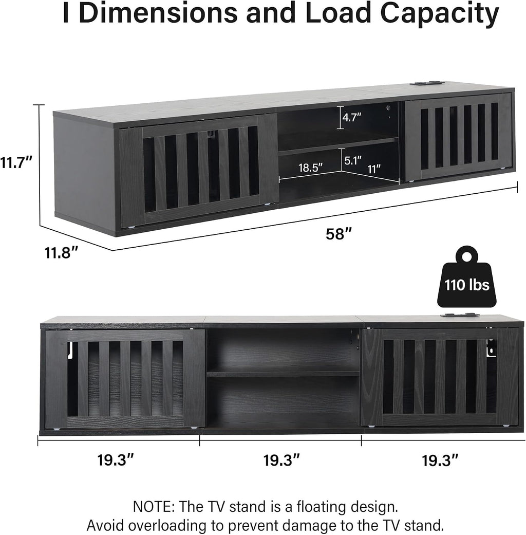 Black 59 Inch Floating TV Stand