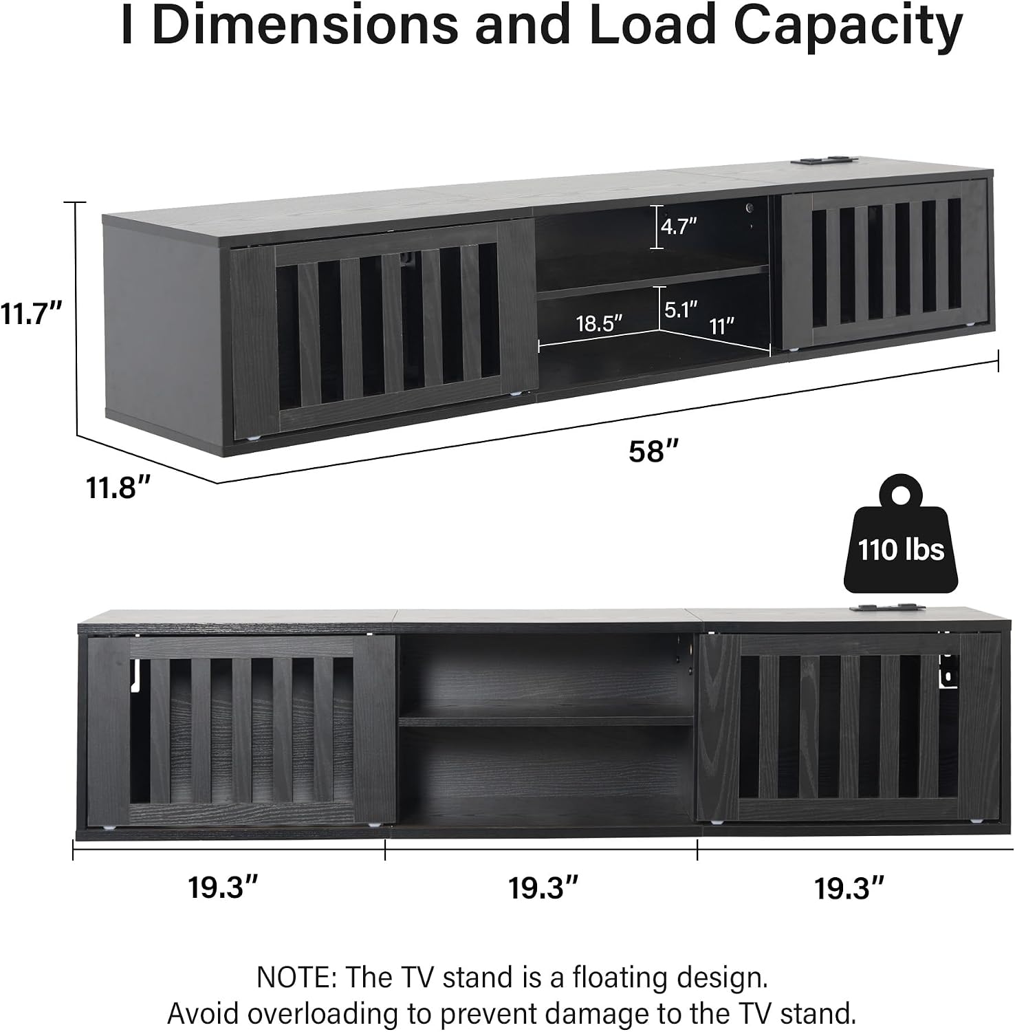 Black 59 Inch Floating TV Stand