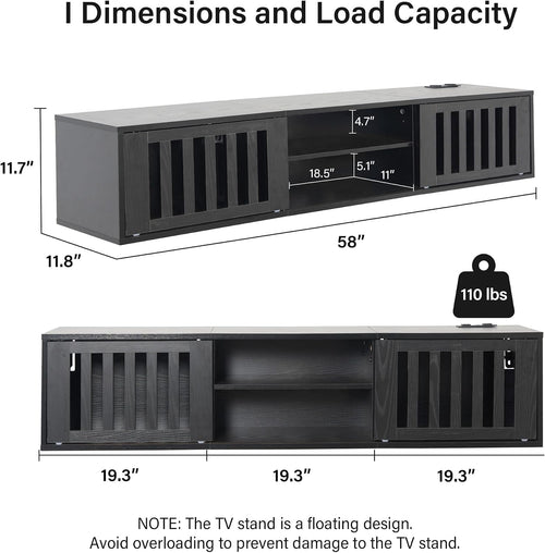 Black 59 Inch Floating TV Stand