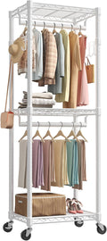 White Rolling Double Rod Clothes Rack