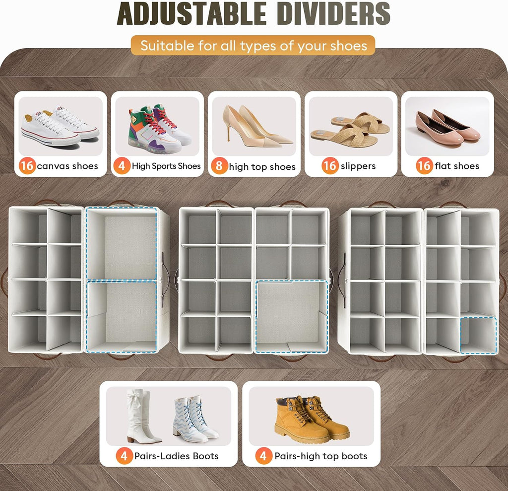 Beige 2 Pack Foldable Shoe Storage Boxes