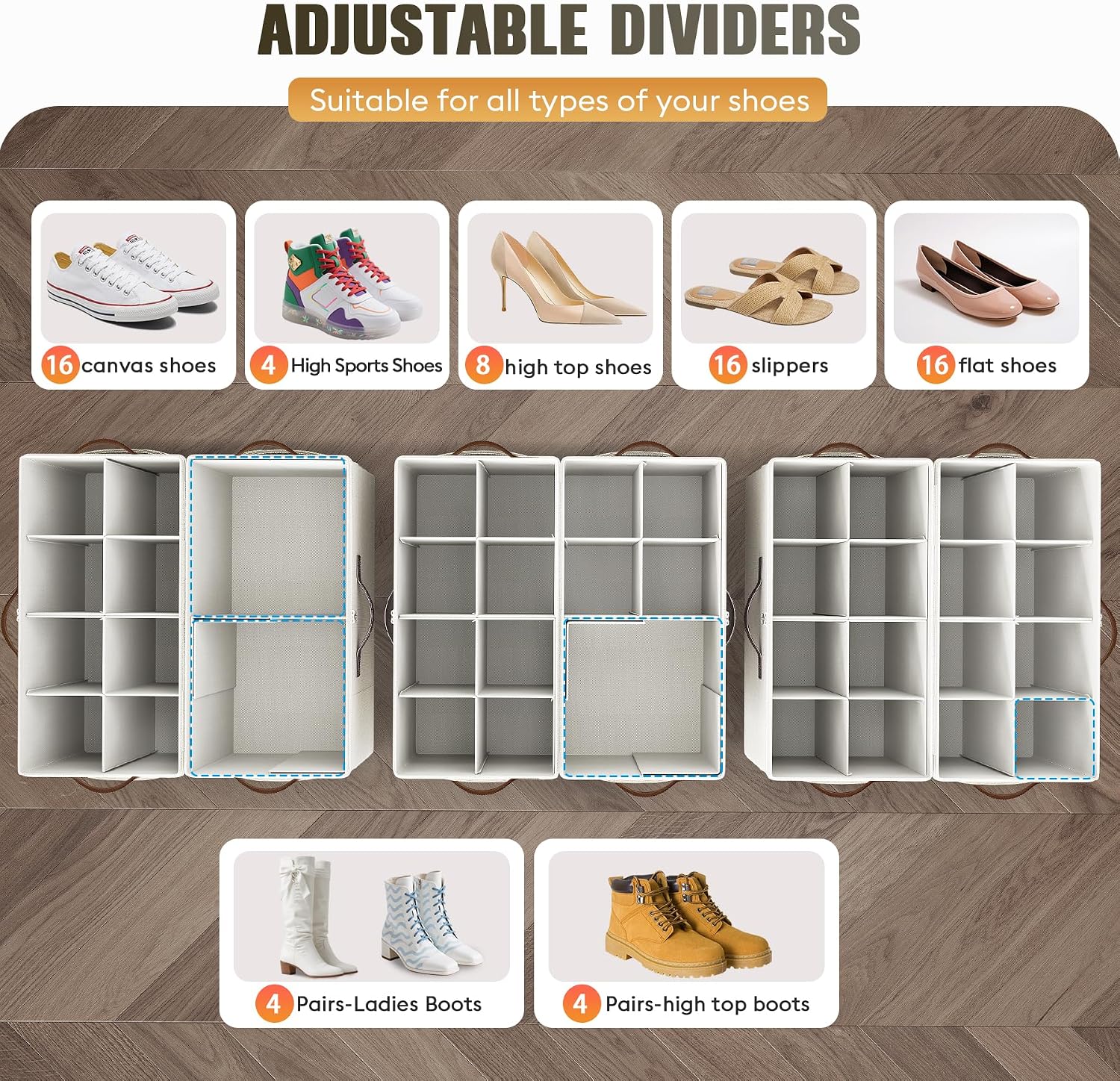 Beige 2 Pack Foldable Shoe Storage Boxes