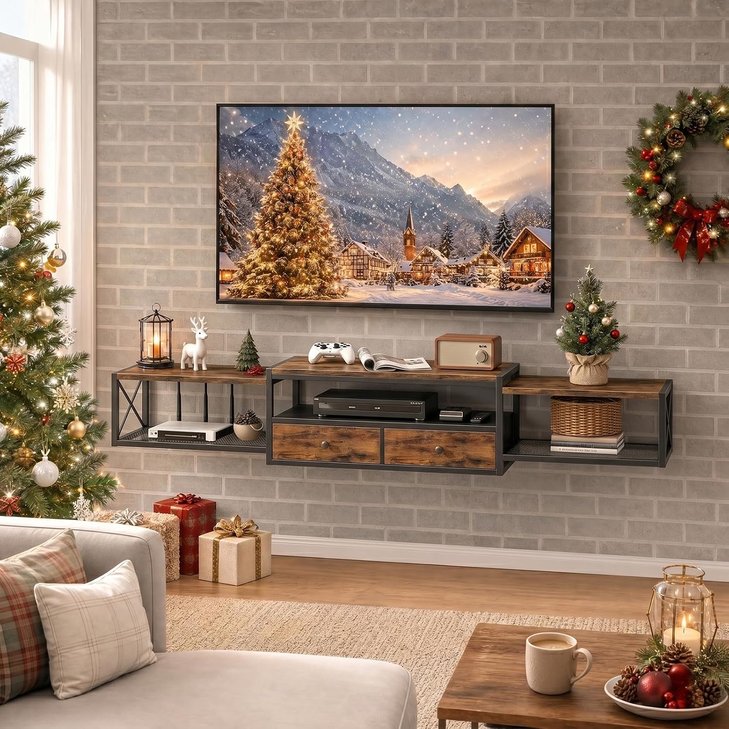 Rustic Brown 55 Inch Floating TV Stand