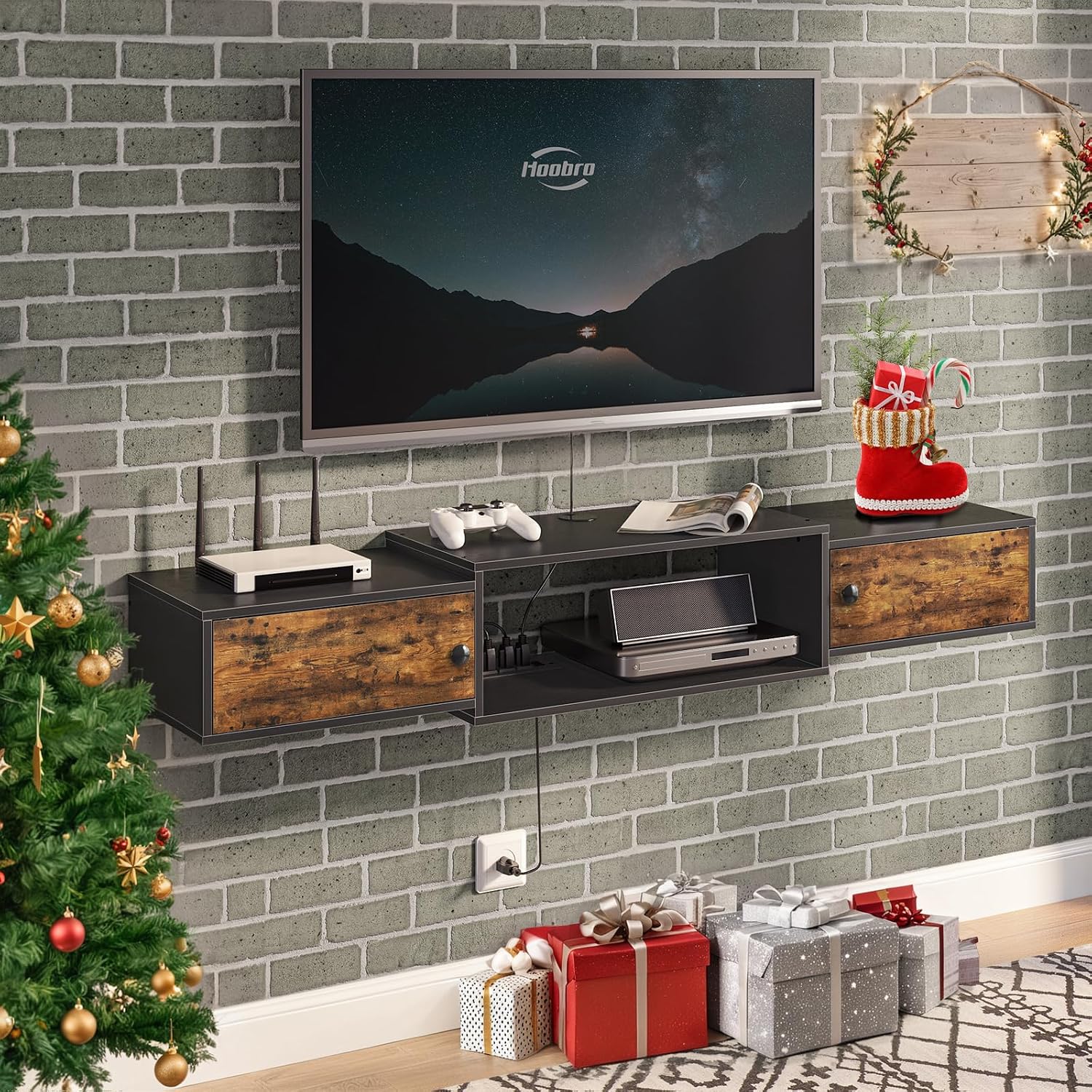 Rustic Brown Floating TV Stand BF11DS01