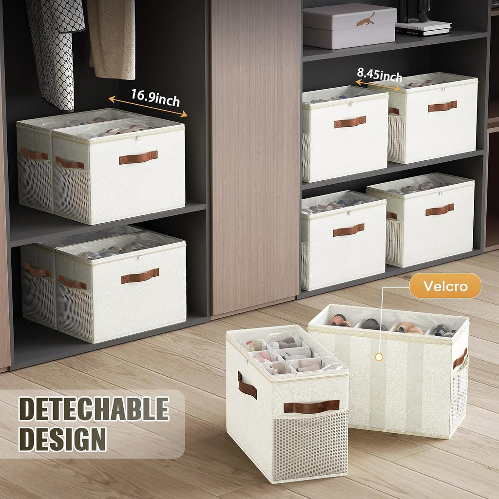 Beige 2 Pack Foldable Shoe Storage Boxes
