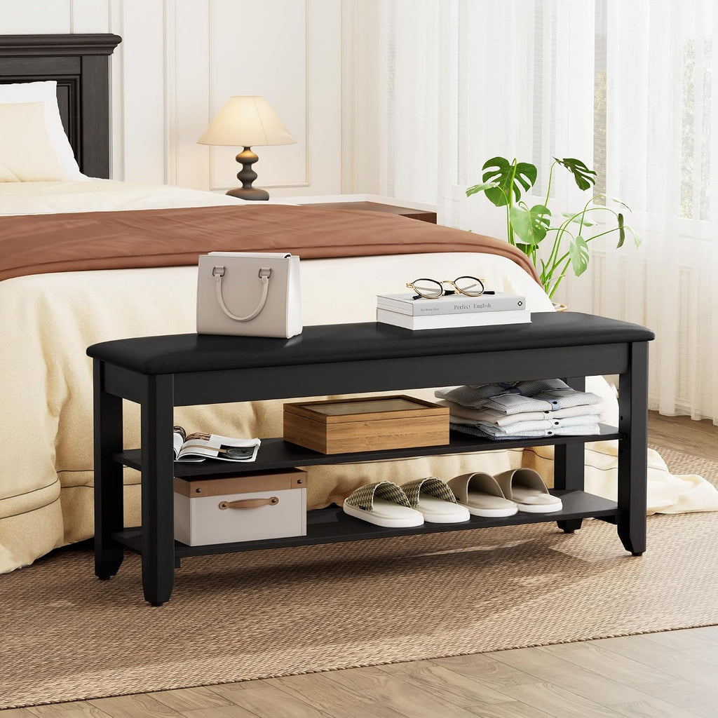 Black Flip Top Cushioned Shoe Bench