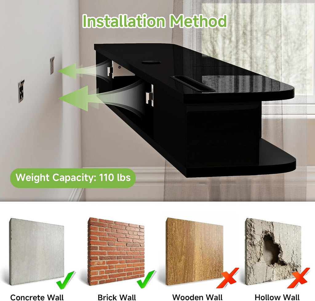 Black LED Floating 55 Inch TV Stand