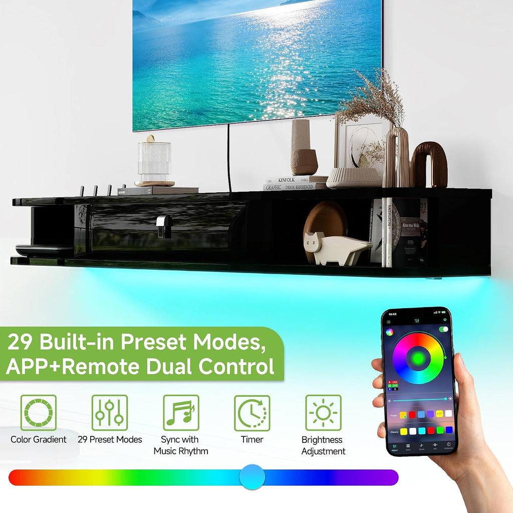 Black LED Floating 55 Inch TV Stand