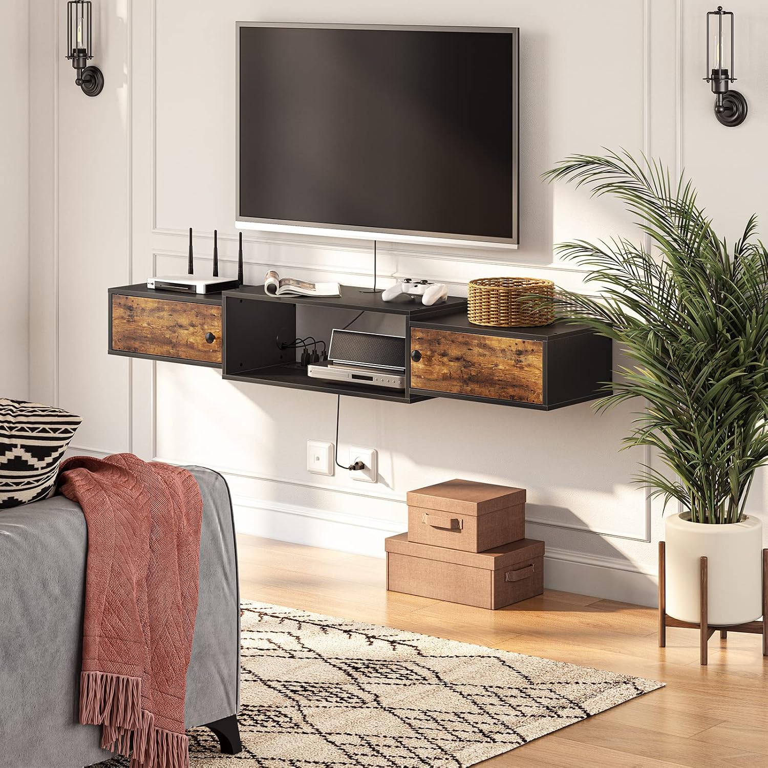 Rustic Brown Floating TV Stand BF11DS01