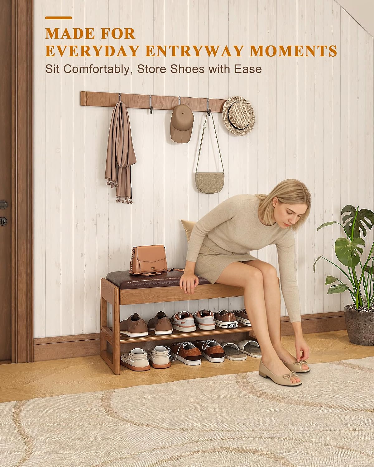 Wood Flip Top Cushioned Shoe Bench