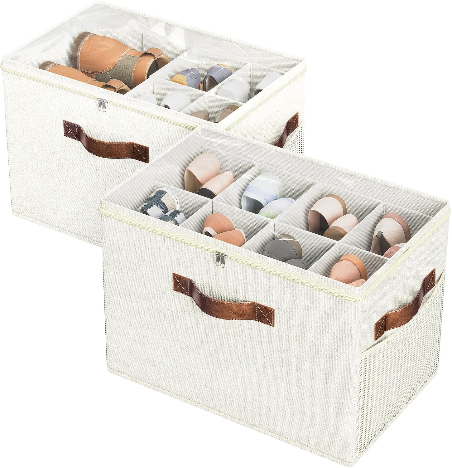 Beige 2 Pack Foldable Shoe Storage Boxes