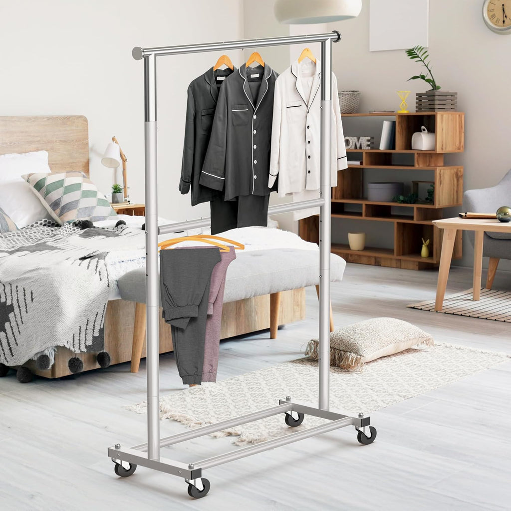 Grey Double Rod Garment Rack
