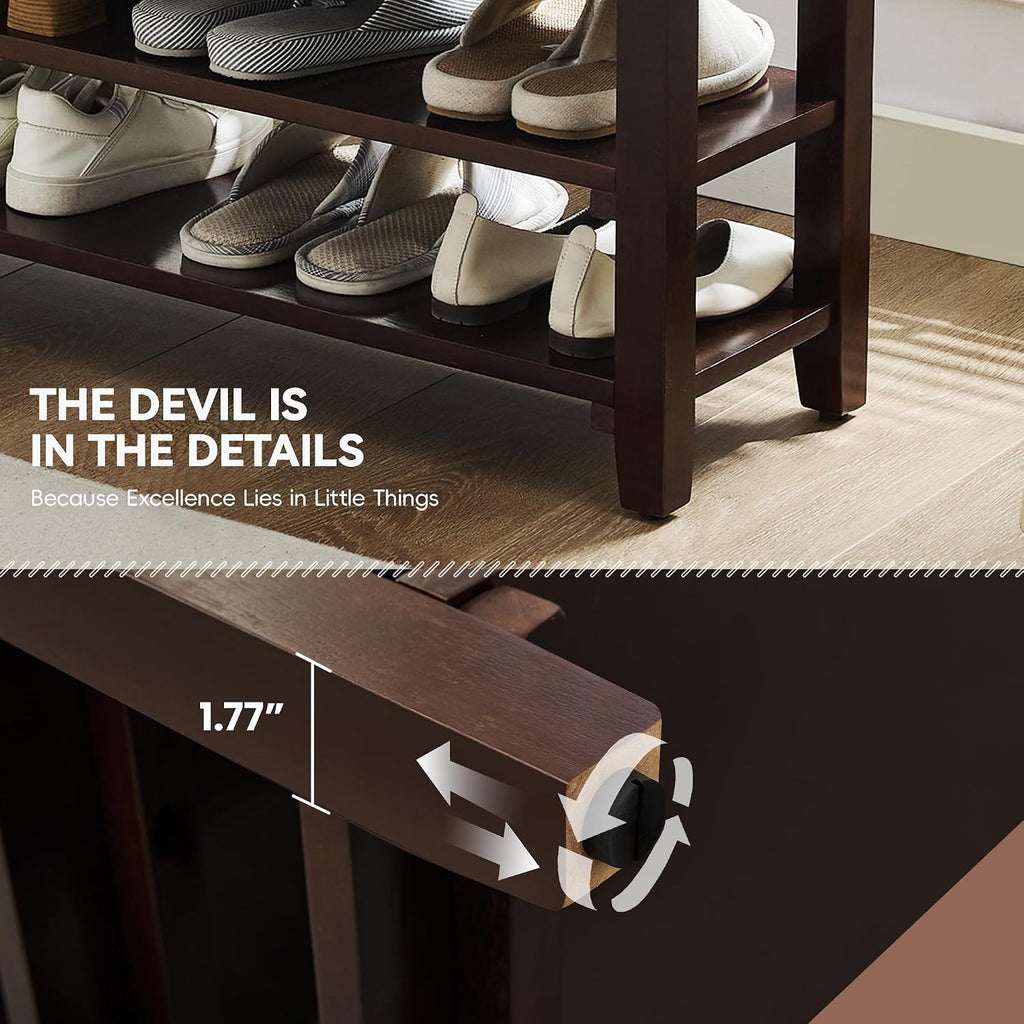 Brown Leather Cushion 2-Tier Shoe Bench