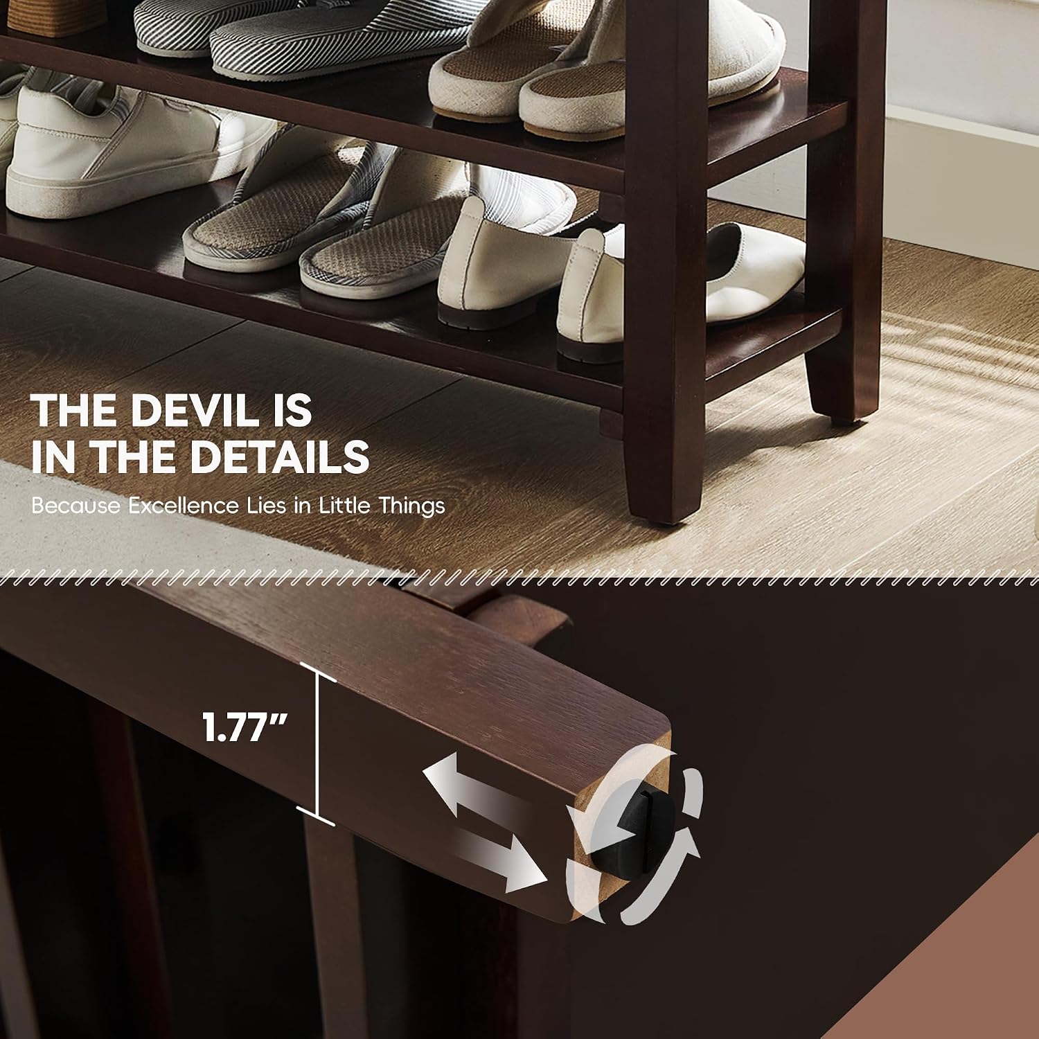Brown Leather Cushion 2-Tier Shoe Bench
