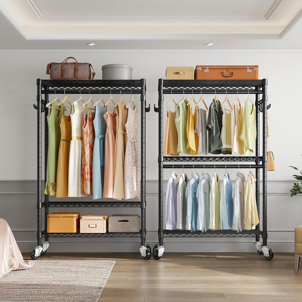 Black R2 Double Rod Rolling Clothes Rack