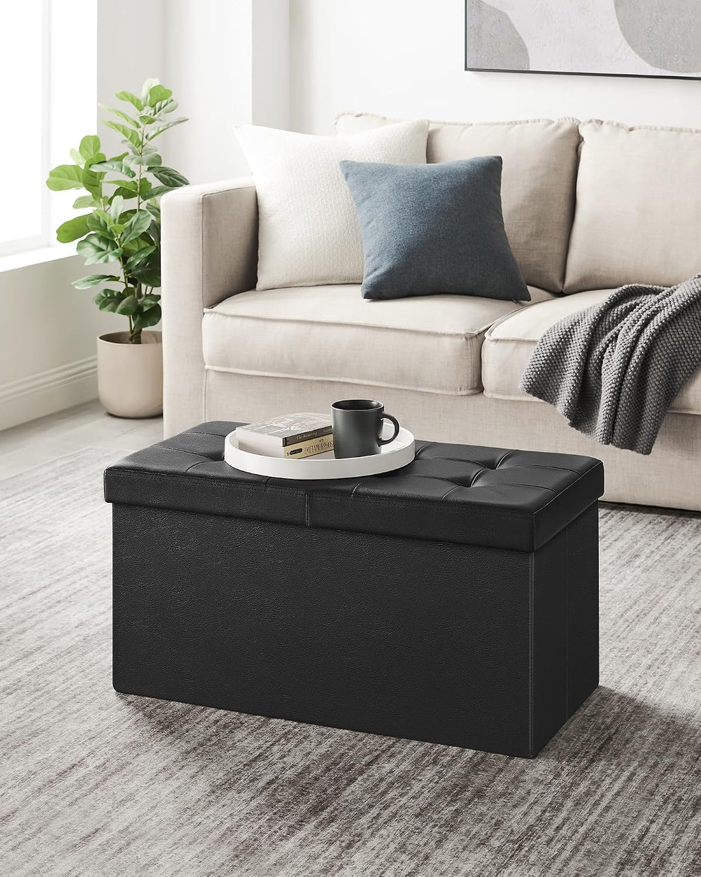 Black Leather Storage Ottoman Bench ULSF45BK