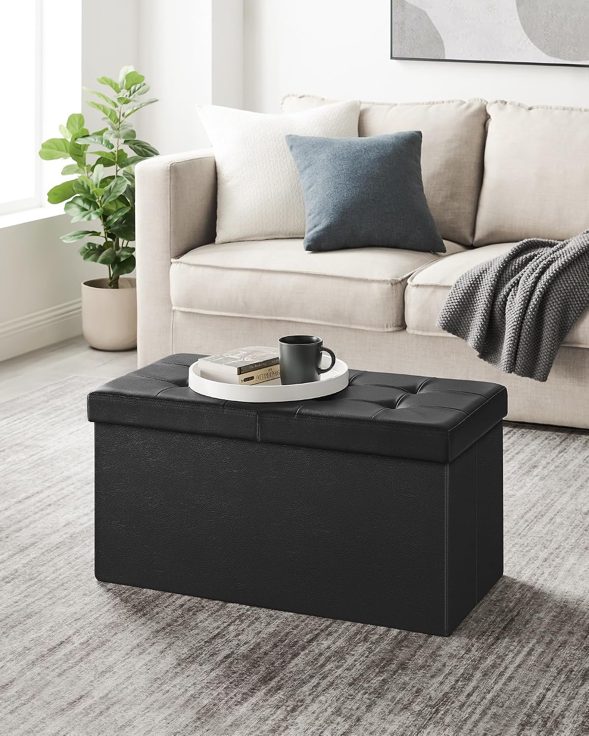 Black Leather Storage Ottoman Bench ULSF45BK