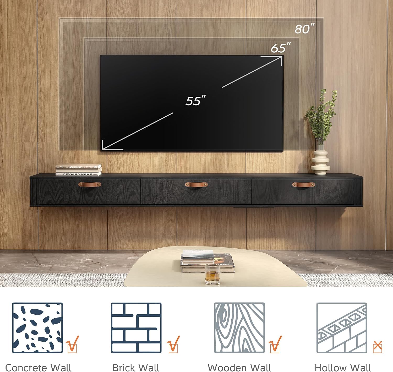 Black Wall Mount Floating TV Stand