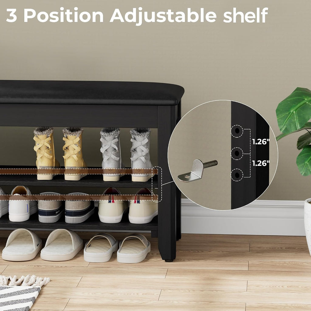 Black Flip Top Cushioned Shoe Bench