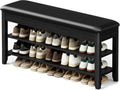 Black Hidden Storage Cushioned Shoe Bench