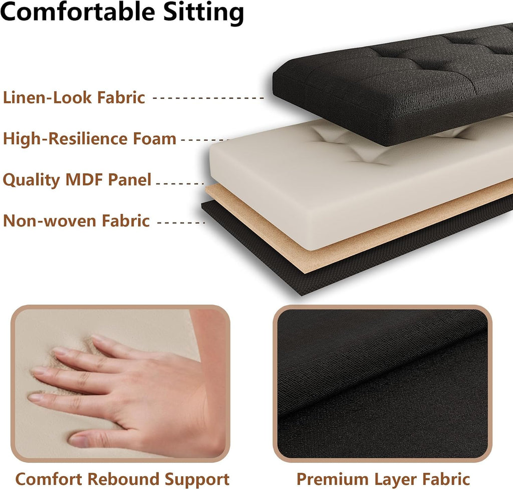 Black Storage Ottoman Bench 31.5 Inch