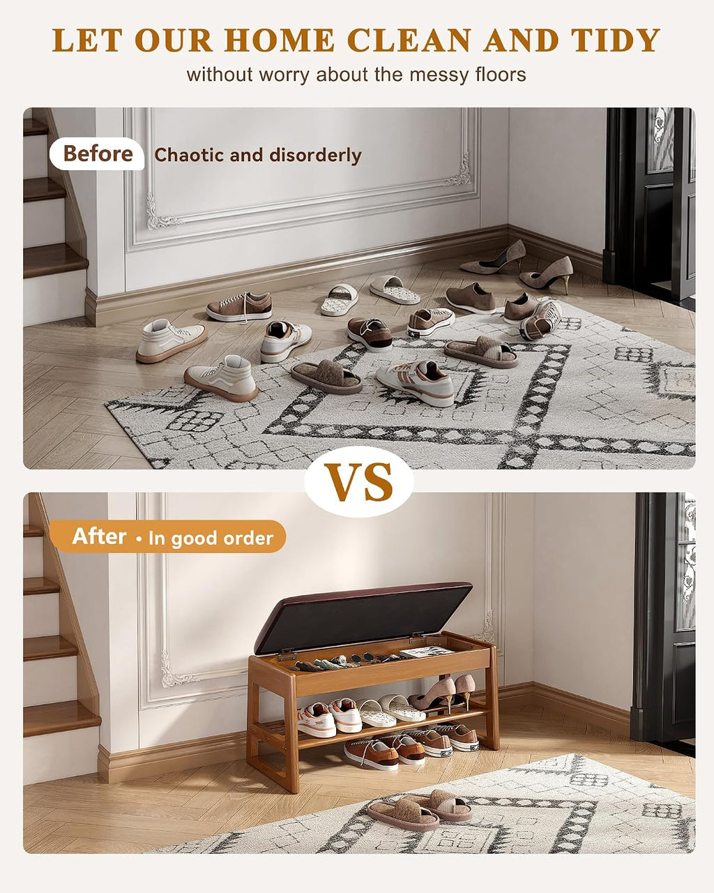 Wood Flip Top Cushioned Shoe Bench