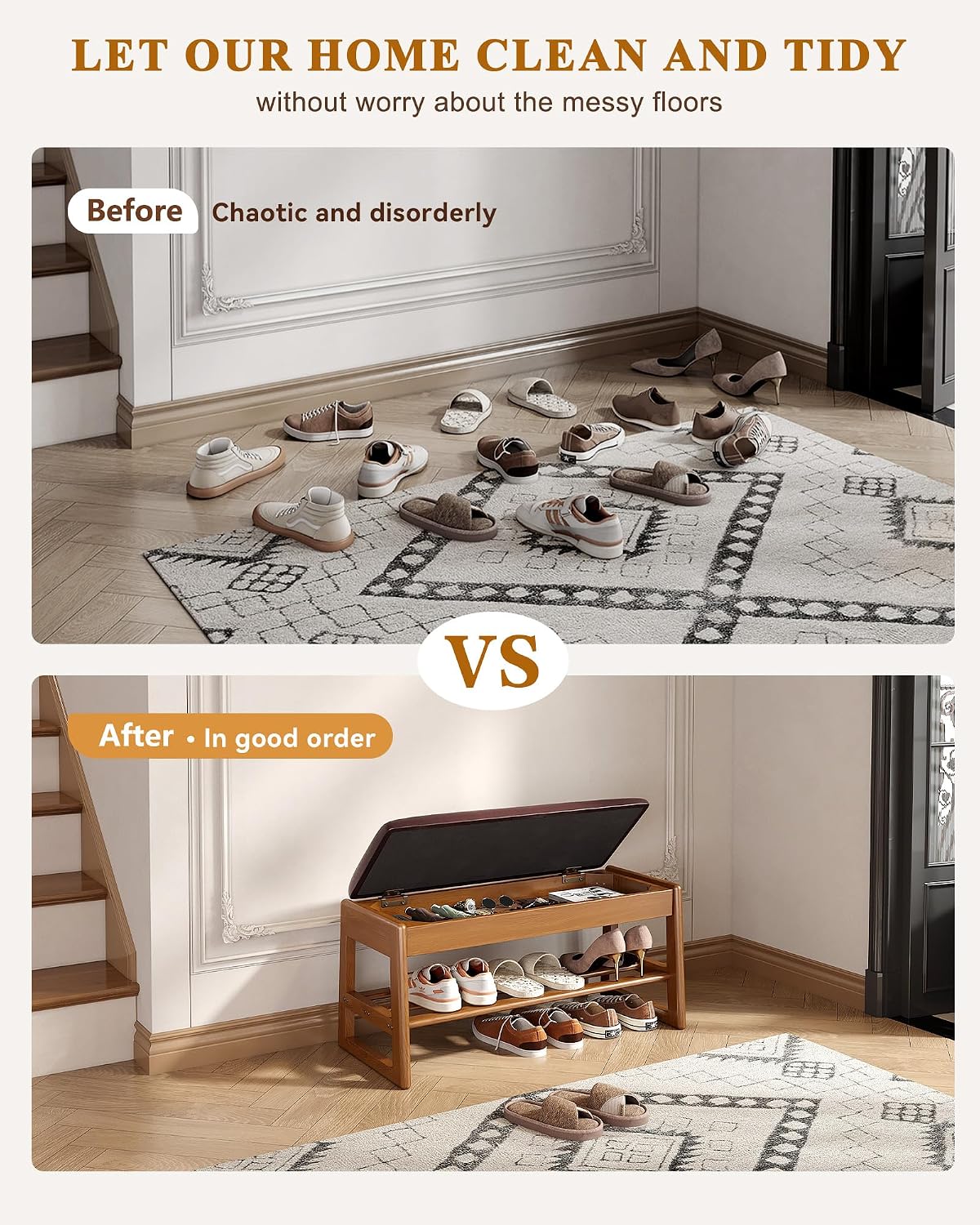 Wood Flip Top Cushioned Shoe Bench