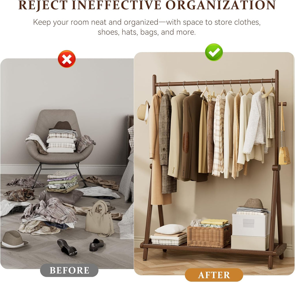 Wood Double Shelf Clothes Rack