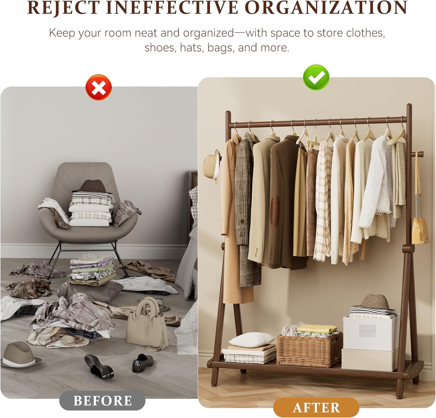 Wood Double Shelf Clothes Rack
