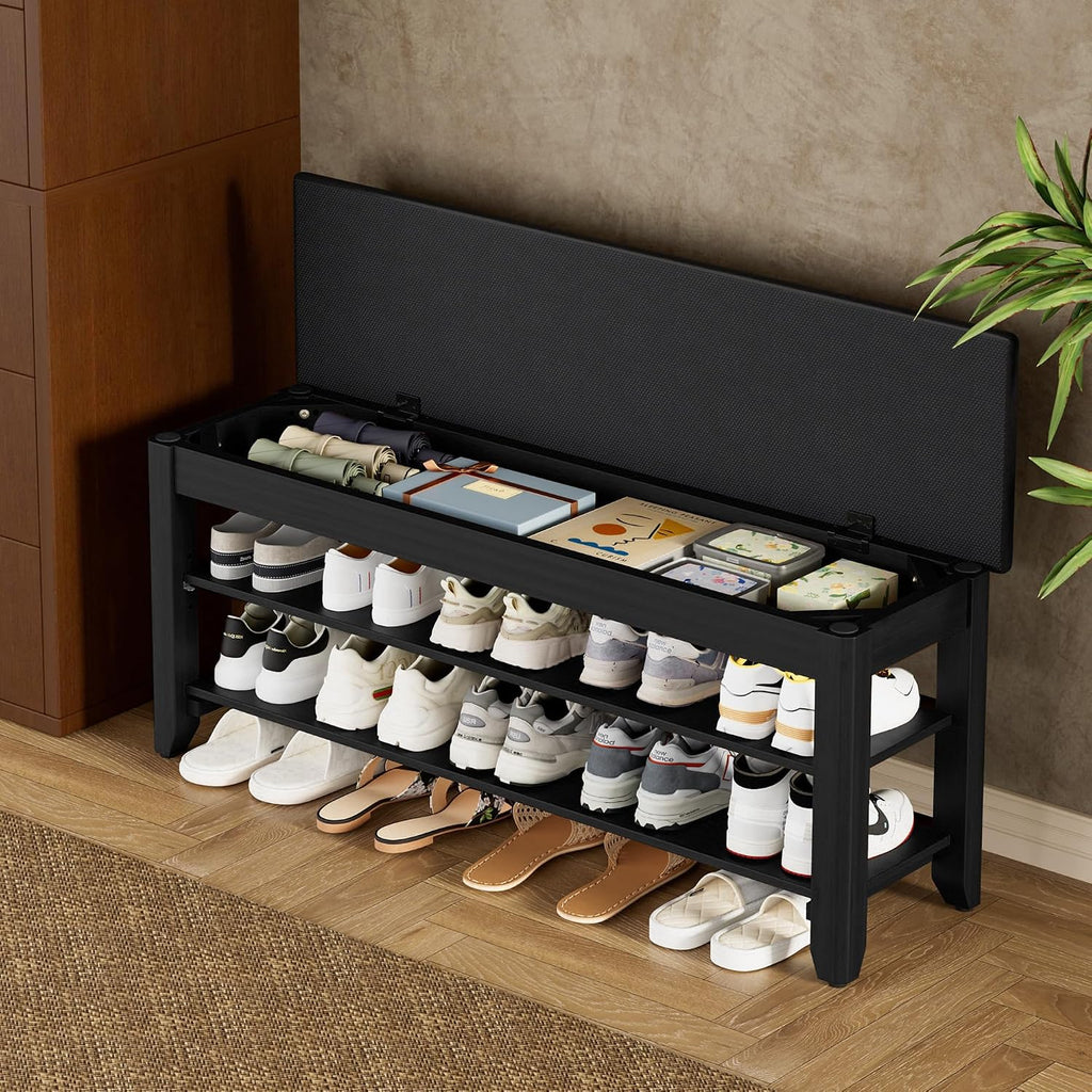 Black Flip Top Cushioned Shoe Bench