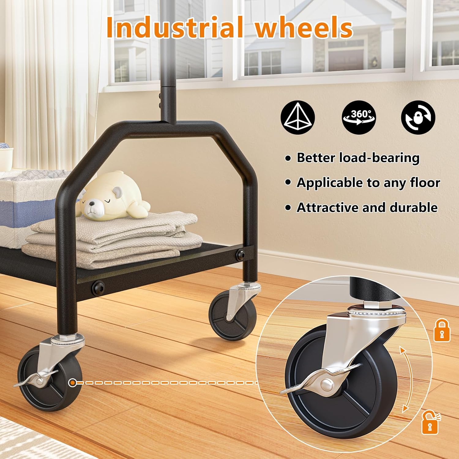 Rolling Double Rod Clothes Rack with Bottom Shelf