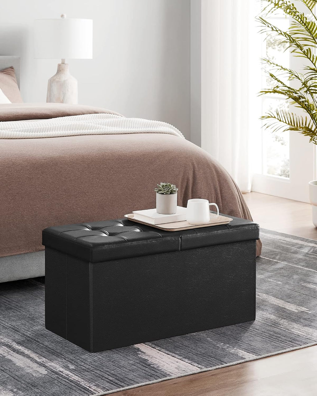 Black Leather Storage Ottoman Bench ULSF45BK