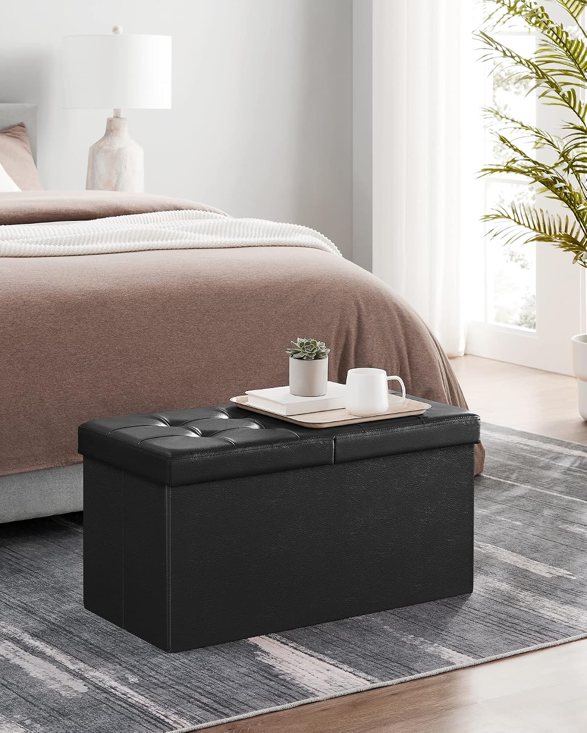 Black Leather Storage Ottoman Bench ULSF45BK