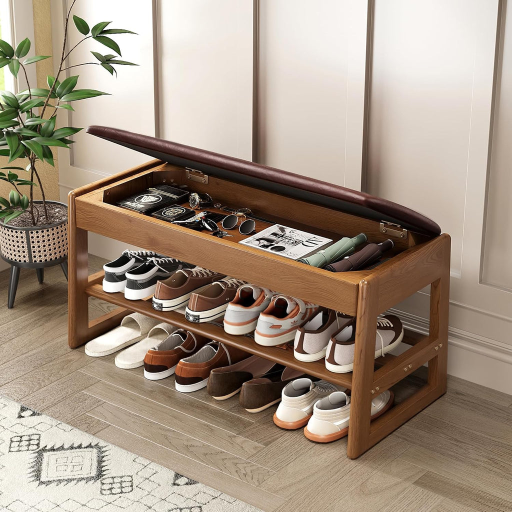 Wood Flip Top Cushioned Shoe Bench