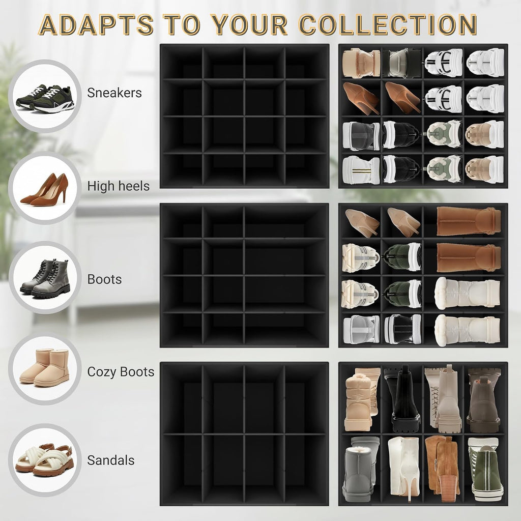 Gray Foldable Fabric Shoe Storage Boxes 2 Pack