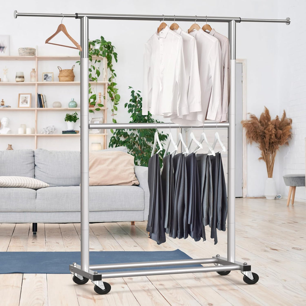 Grey Double Rod Garment Rack