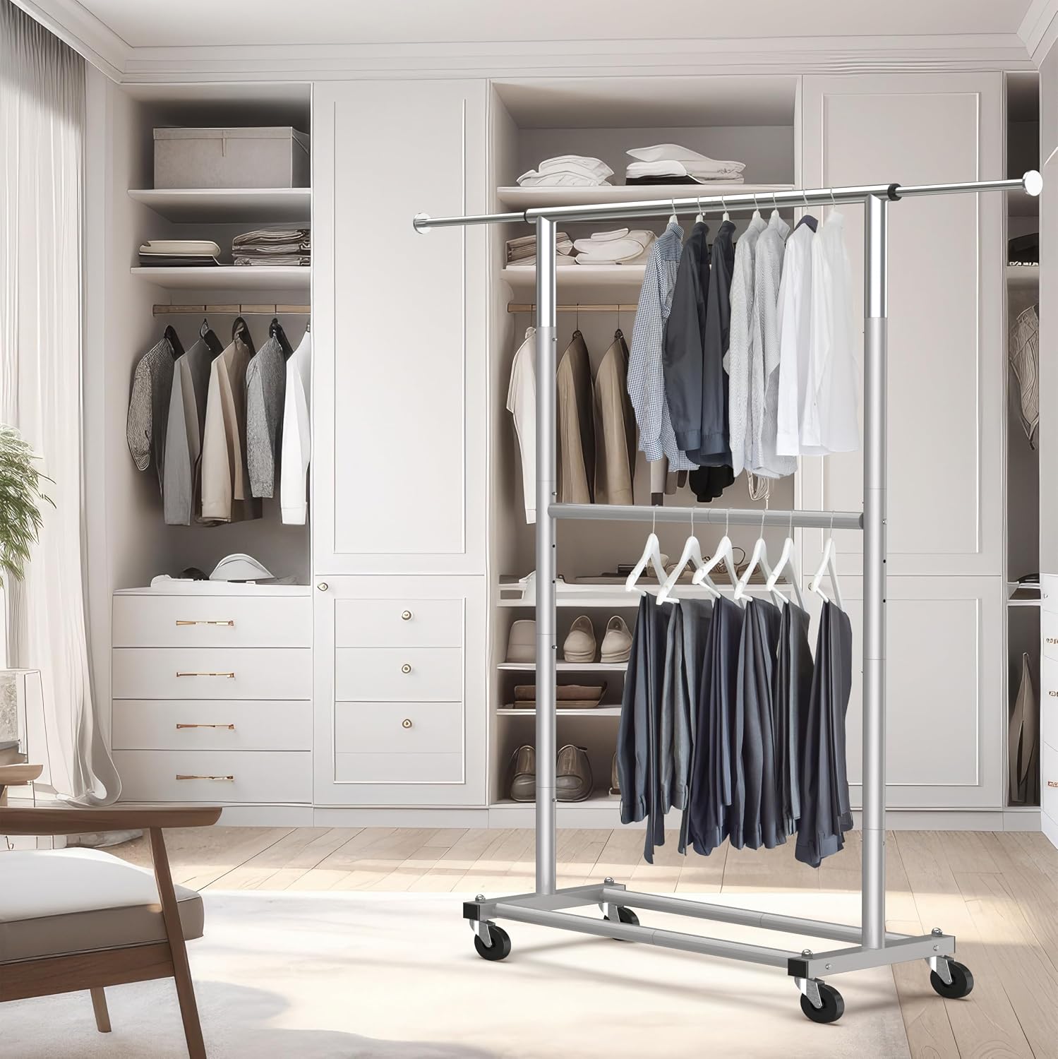 Grey Double Rod Garment Rack