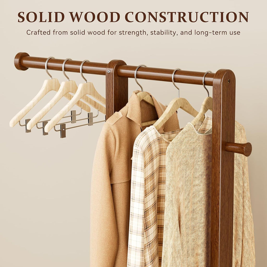 Solid Wood Double Rod Freestanding Coat Rack
