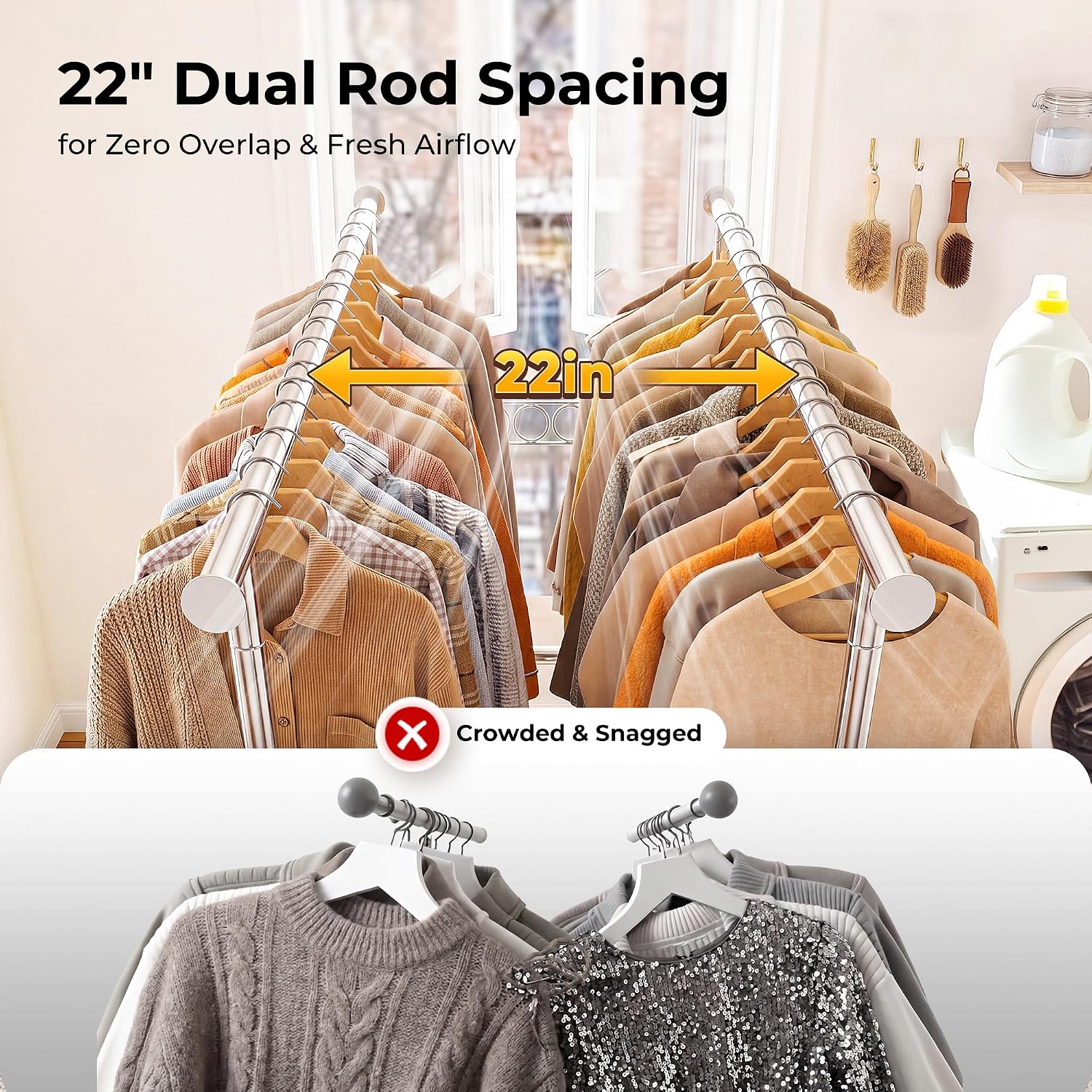 Heavy Duty Double Rod Rolling Garment Rack