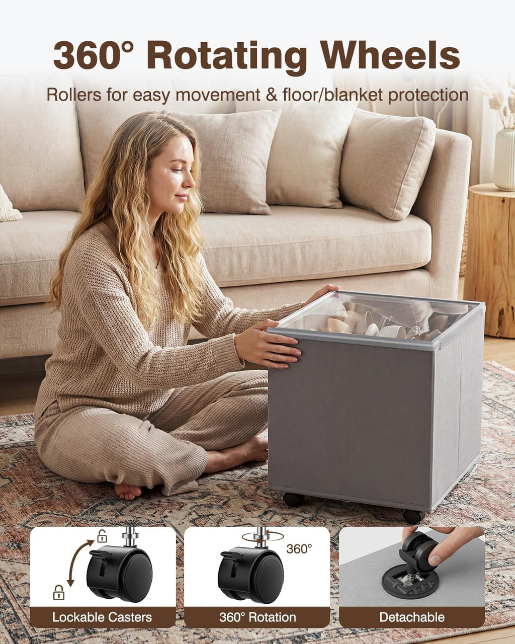 Gray Wheeled 2 Pack Shoe Storage Boxes