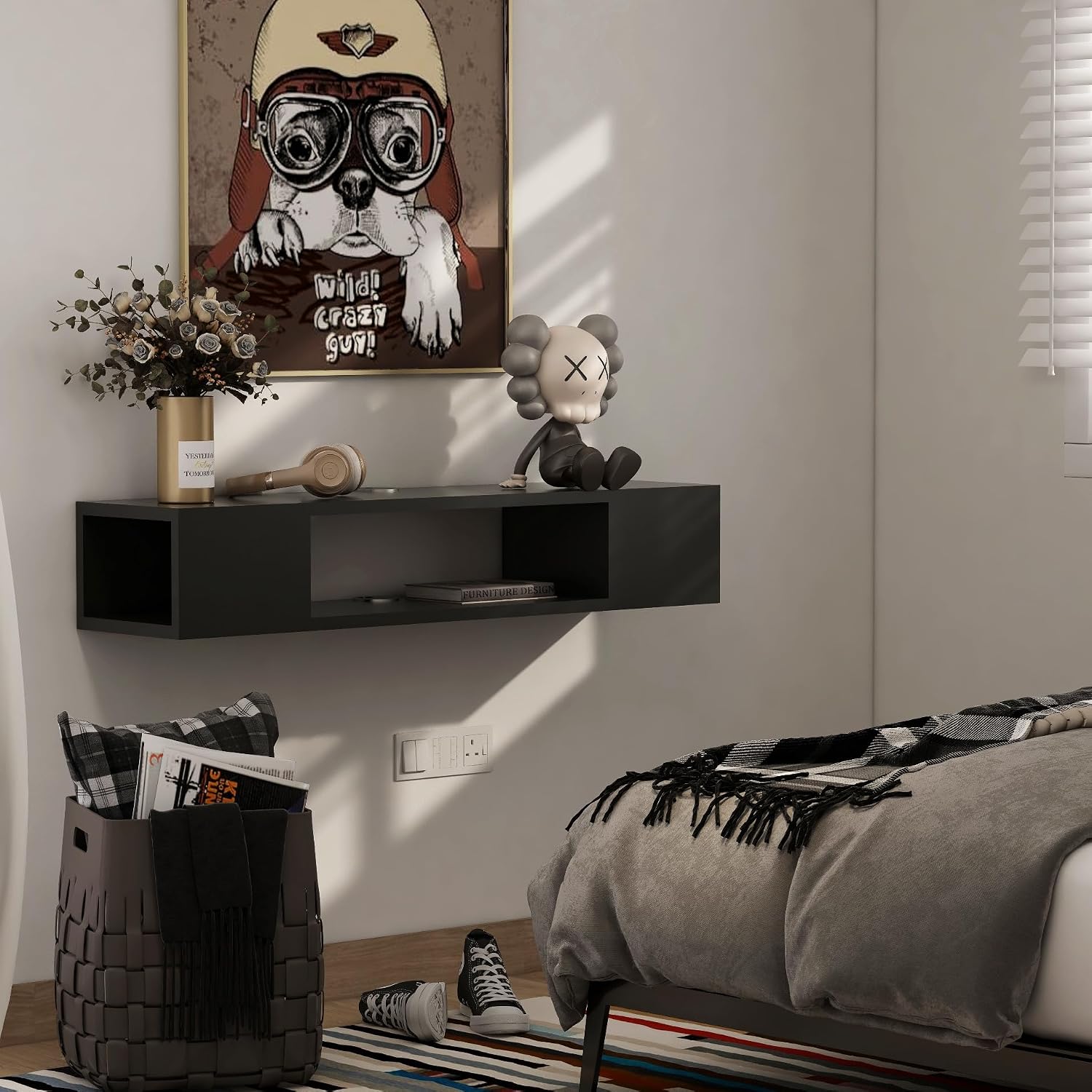 Black Wall Mount Floating TV Cabinet