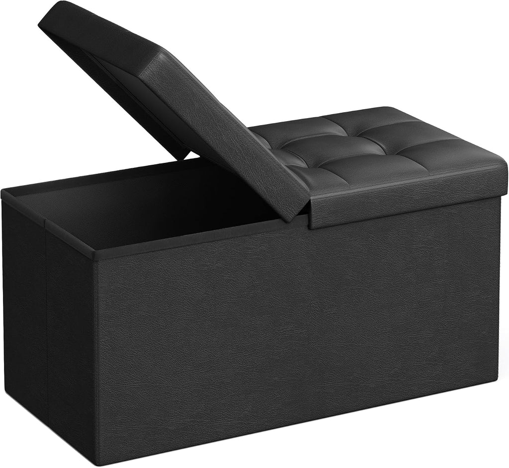 Black Leather Storage Ottoman Bench ULSF45BK
