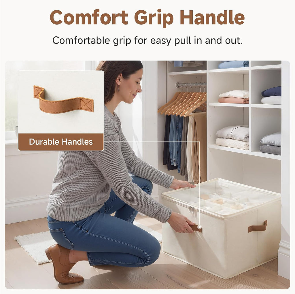 Beige 2 Pack Fabric Shoe Storage Bins