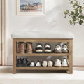 Beige Wood Cushioned 2-Tier Shoe Bench