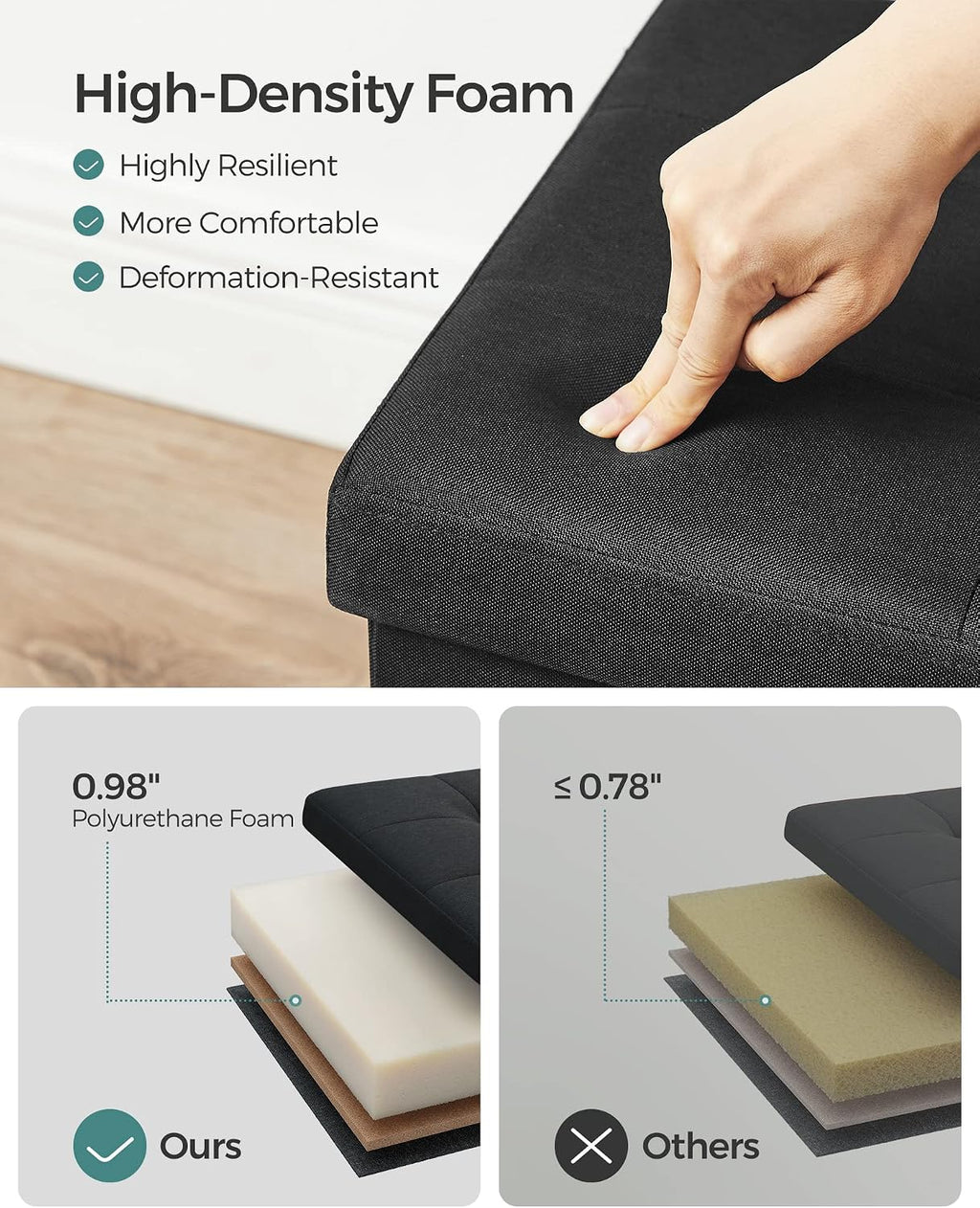 Black 43 Inch Storage Ottoman Bench
