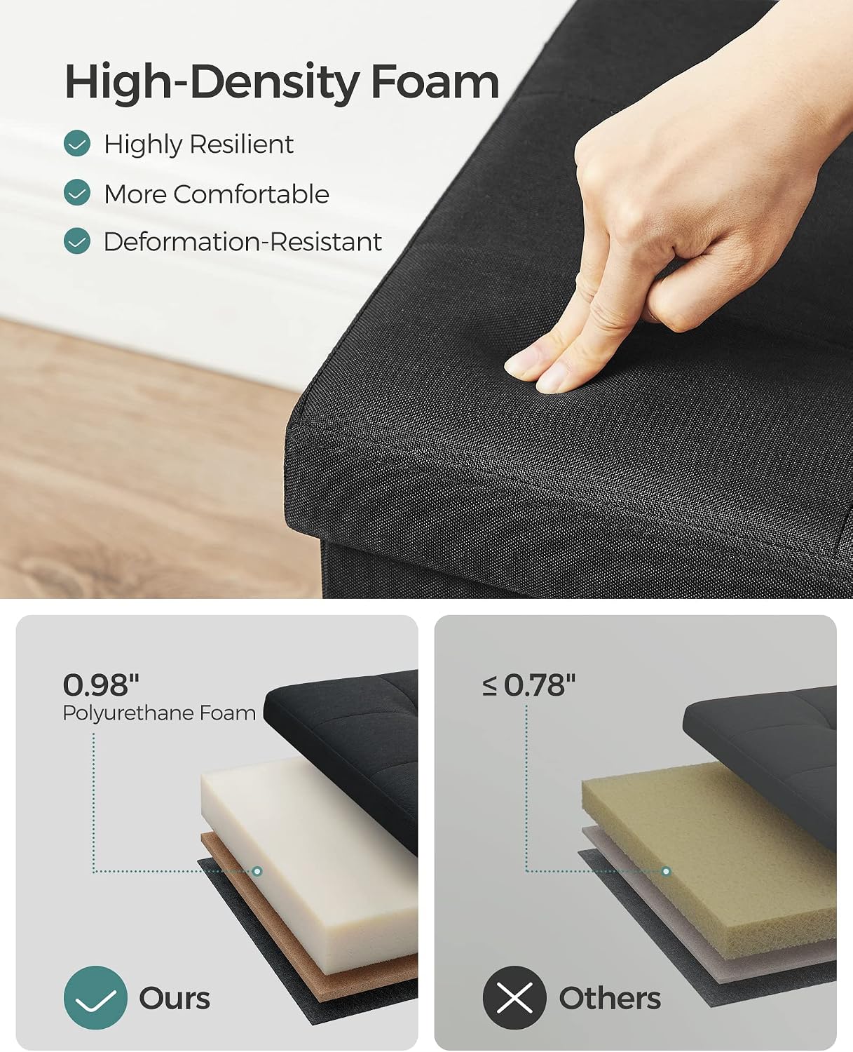 Black 43 Inch Storage Ottoman Bench