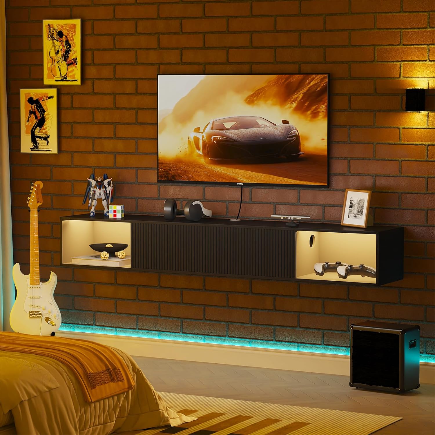 Black LED 55 Inch Floating TV Stand