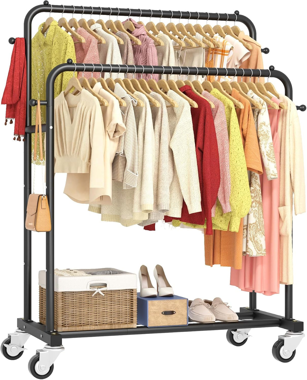 Black Double Rod Rolling Garment Rack