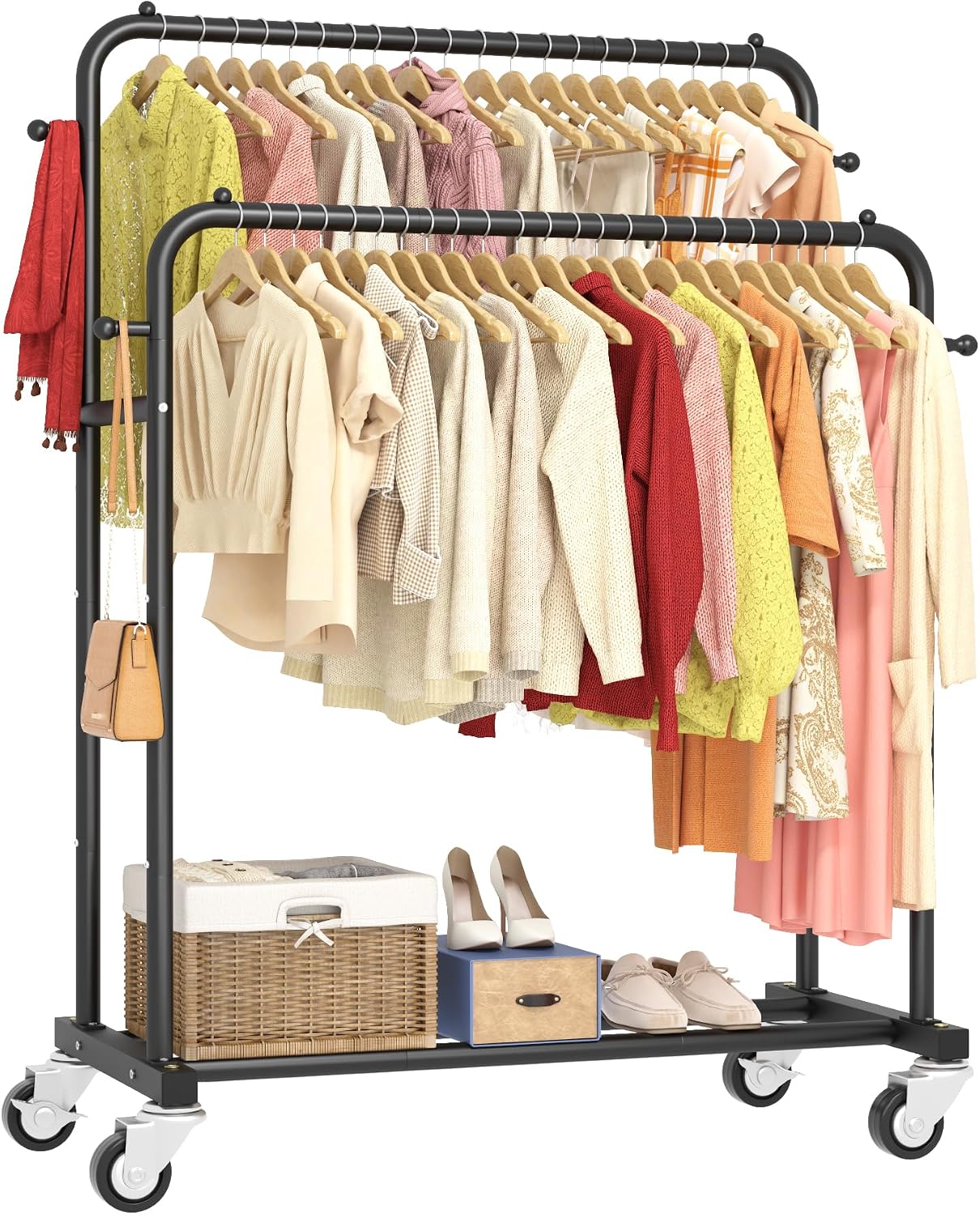 Black Double Rod Rolling Garment Rack
