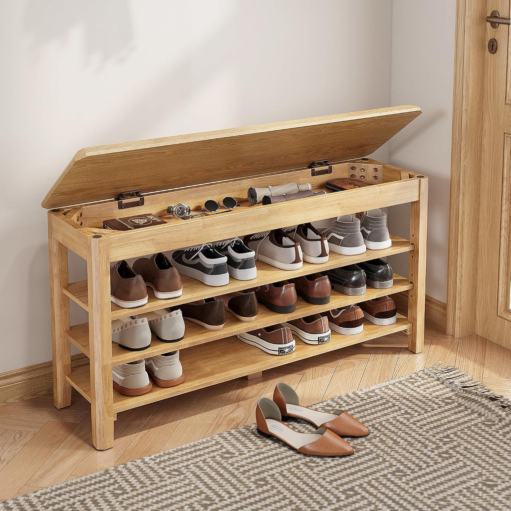 Wood Cushioned 3-Tier Shoe Bench